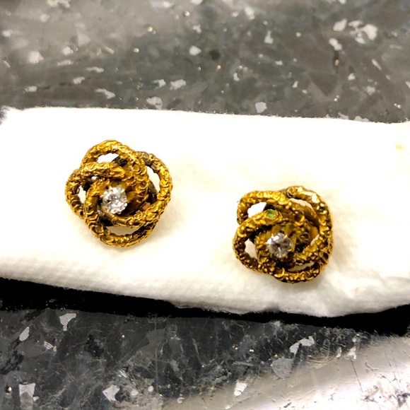 Love Knot Studs with genuine diamonds 💎 and 14k gold vintage. - Picture 1 of 12